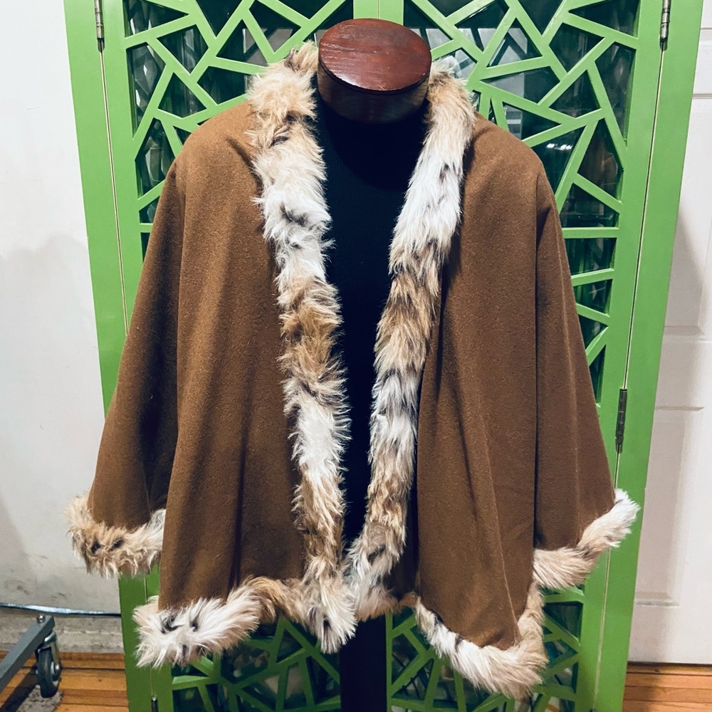 Midnight Velvet Faux Fur Trim Cape